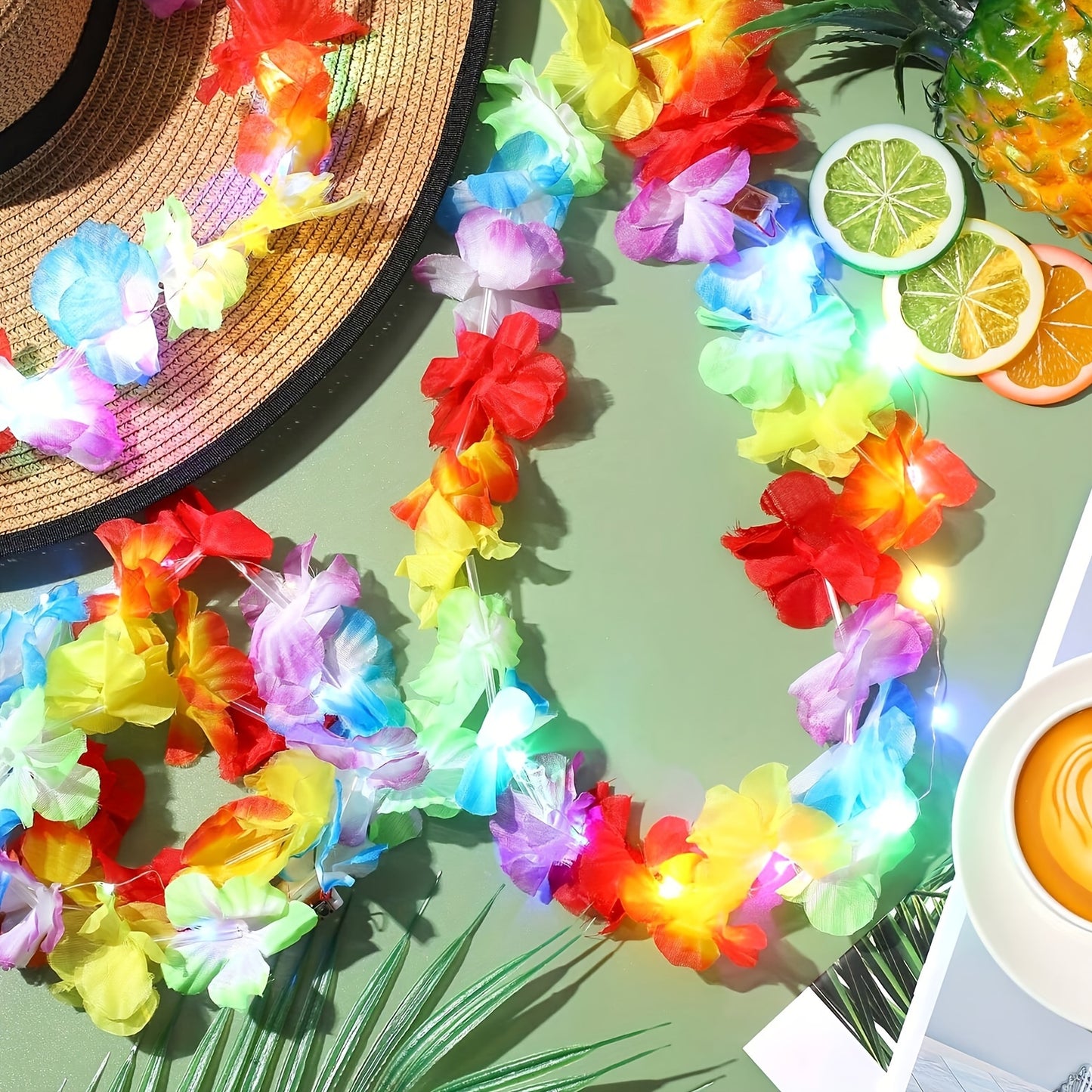 LED Luminous Hawaiian Flower Lei Necklace – Vibrant Light-Up Floral Wreath for Festivals & Parties (Sold separately)