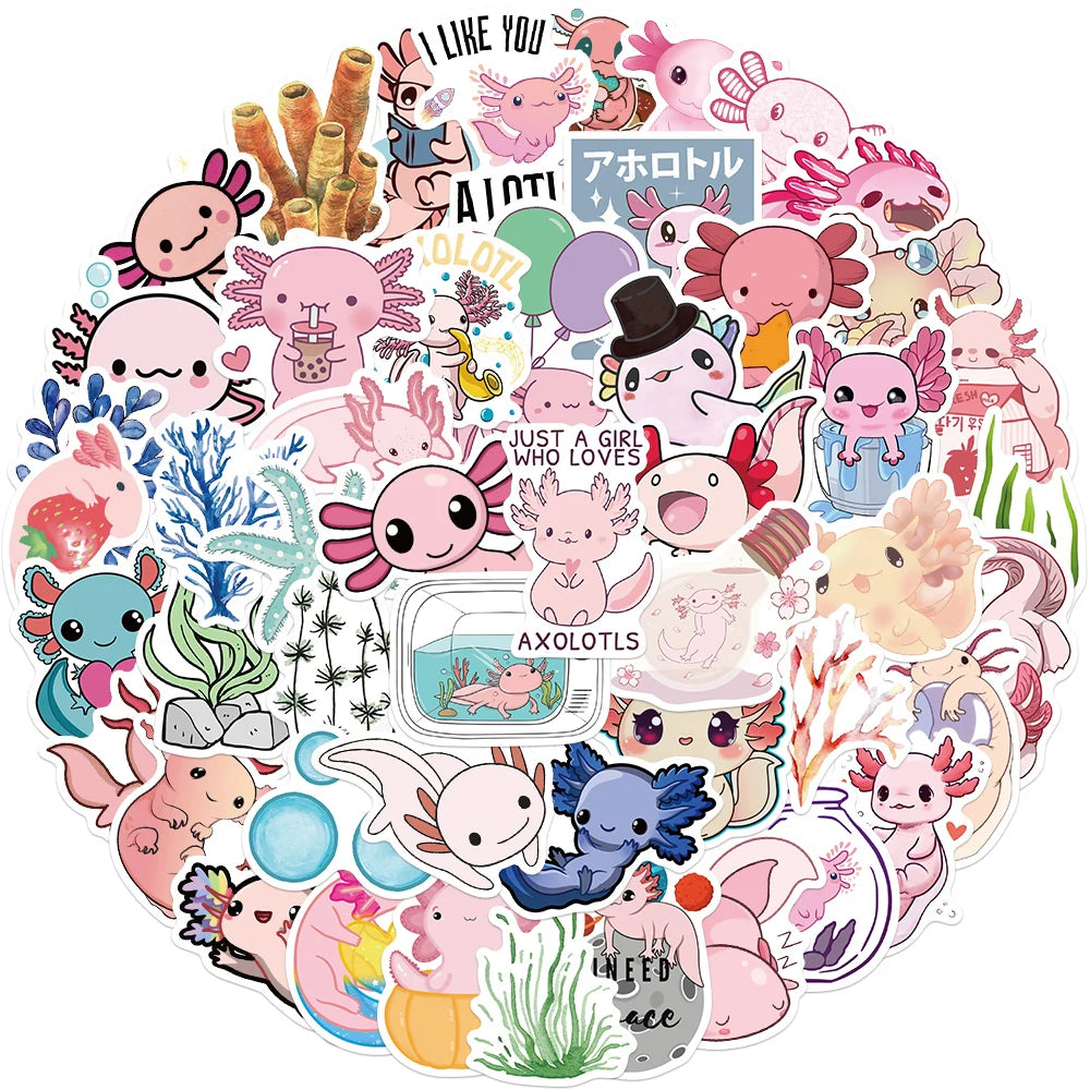 Adorable Axolotl Stickers- Whimsical Water Wonders!