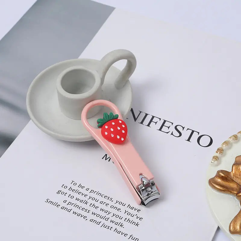 "Frolic & Fruit" Folding Nail Clippers - Adorable Green Frog & Pink Strawberry Designs