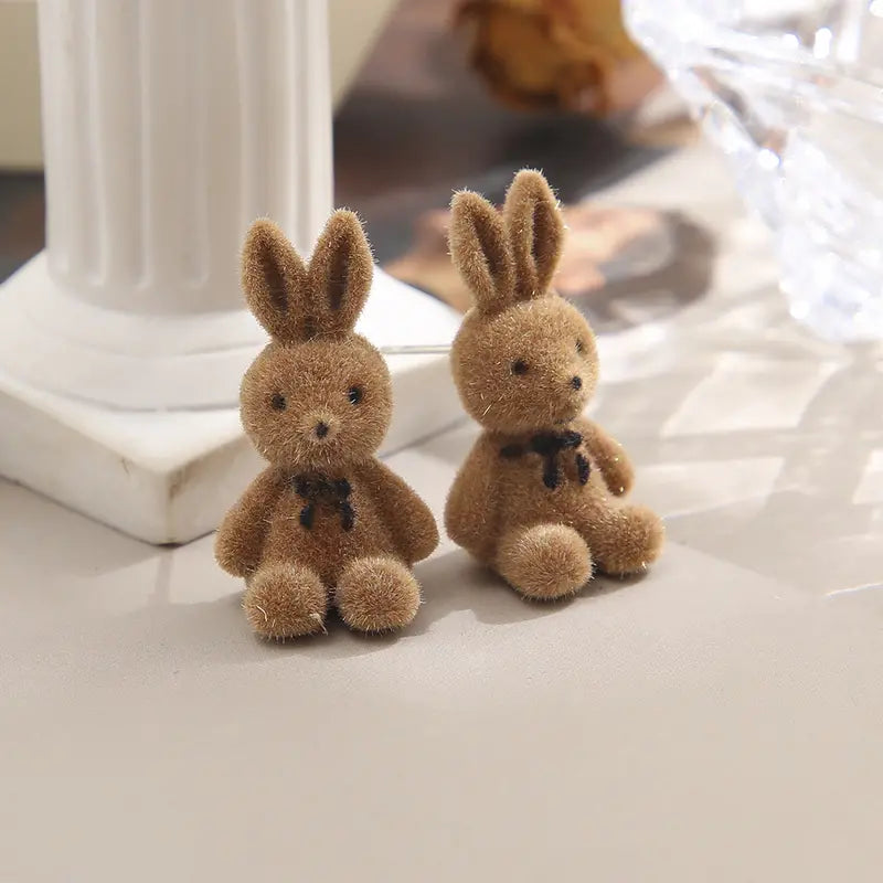 "Cuddle Buddies" Plush Teddy Bear & Bunny Earrings - Adorable and Cozy Fashion (Available in Brown and Beige)