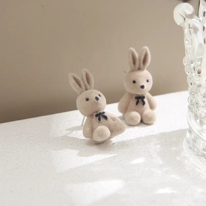 "Cuddle Buddies" Plush Teddy Bear & Bunny Earrings - Adorable and Cozy Fashion (Available in Brown and Beige)