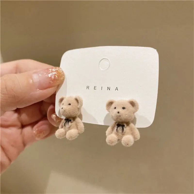 "Cuddle Buddies" Plush Teddy Bear & Bunny Earrings - Adorable and Cozy Fashion (Available in Brown and Beige)