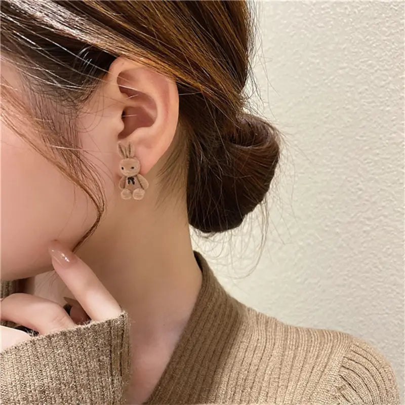 "Cuddle Buddies" Plush Teddy Bear & Bunny Earrings - Adorable and Cozy Fashion (Available in Brown and Beige)
