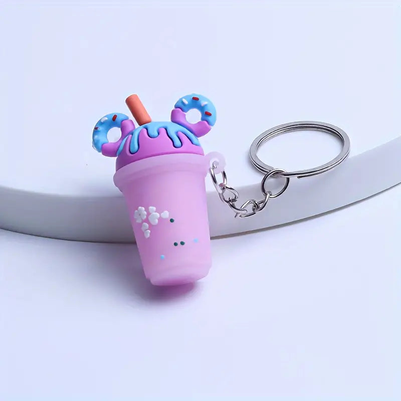 "Sip of Style" Bubble Tea Key Chains - Quirky Mini Milk Tea Charms (Available in Pink and Purple)