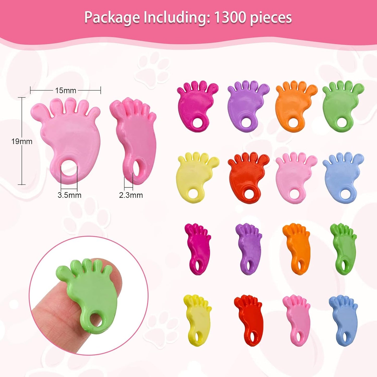 Colorful Footprint Charms - for DIY Crafts, Party Favors & School Rewards - PE Foot Charms