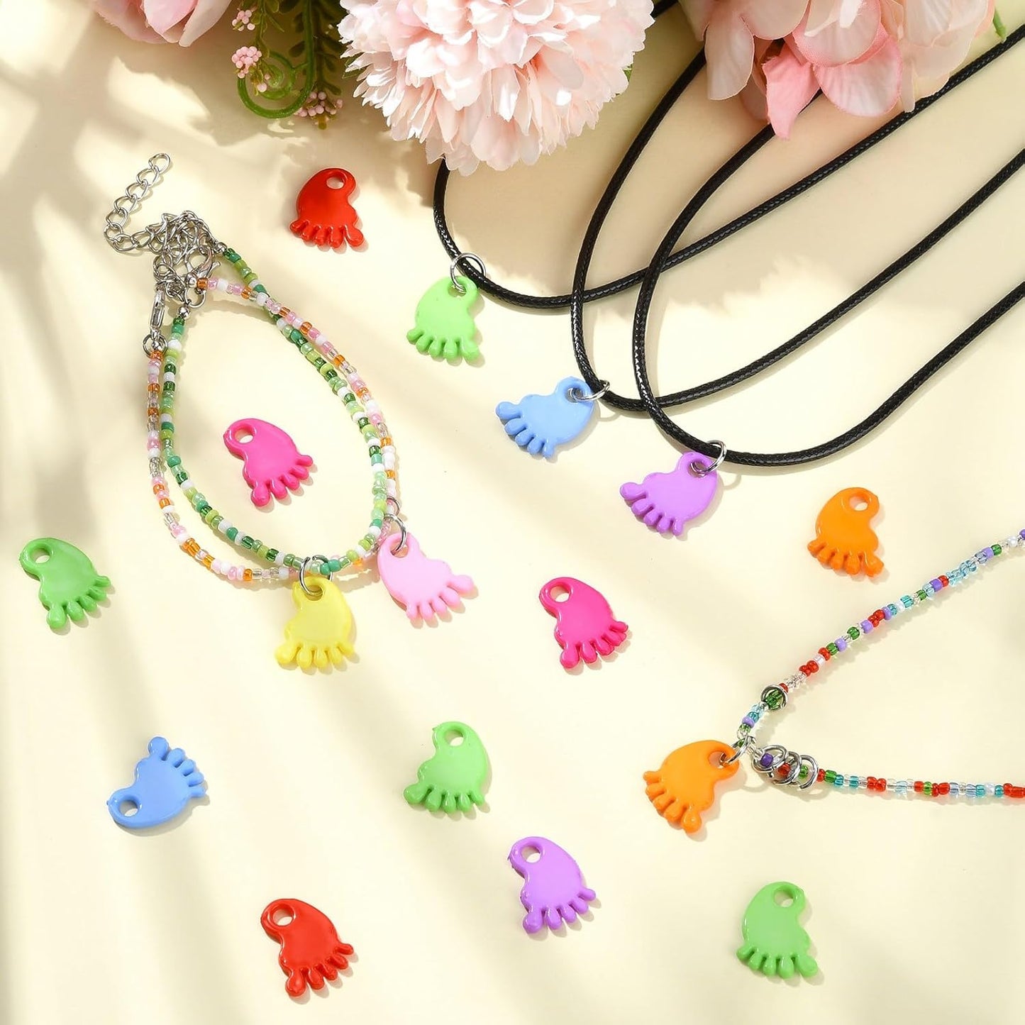 Colorful Footprint Charms - for DIY Crafts, Party Favors & School Rewards - PE Foot Charms