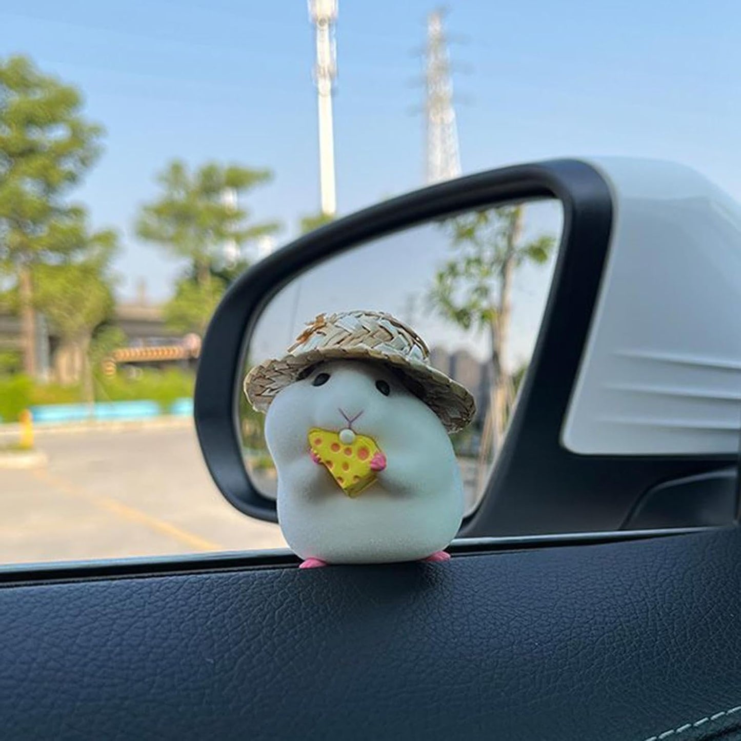 Cheesy Companion: Hamster Car Dashboard Decor with Hat