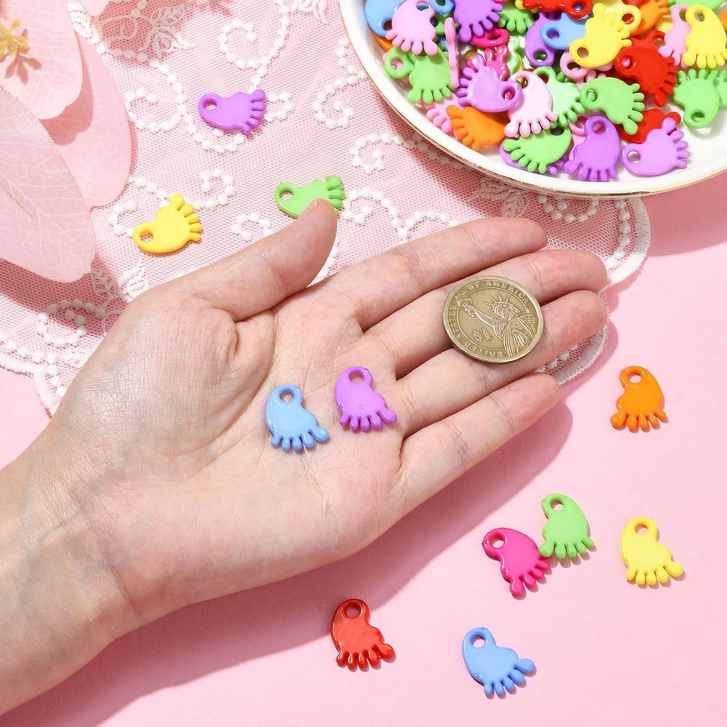 Colorful Footprint Charms - for DIY Crafts, Party Favors & School Rewards - PE Foot Charms