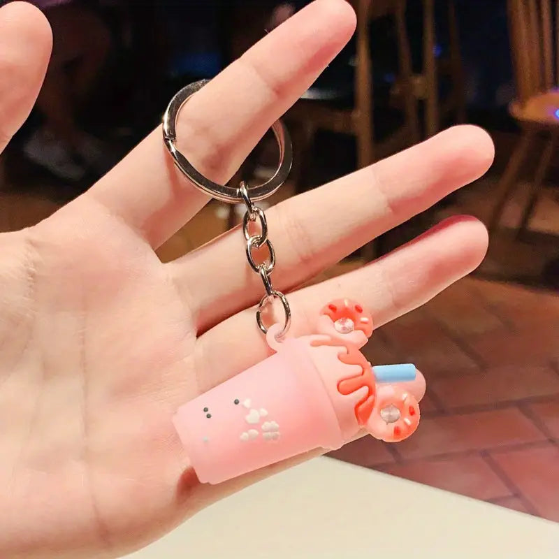 "Sip of Style" Bubble Tea Key Chains - Quirky Mini Milk Tea Charms (Available in Pink and Purple)