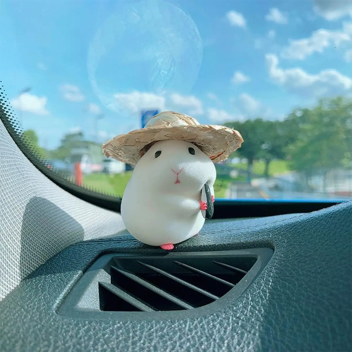 Cheesy Companion: Hamster Car Dashboard Decor with Hat