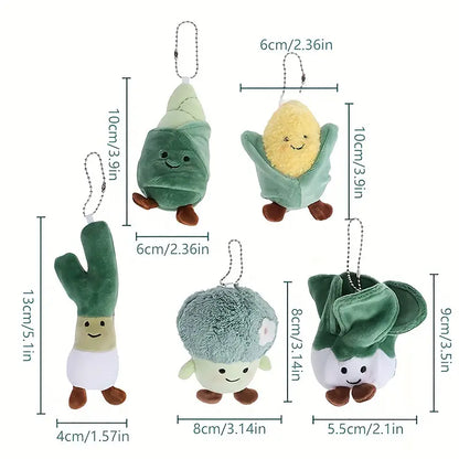 "Veggie Pals" Plush Toy Keychain - Cute Cabbage, Broccoli, Leek, Corn and Bamboo Shoots Pendant Dolls (Available Individually or in Pairs)