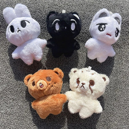 Kpop-Inspired Cheetah and Puppy Character Plush Keychains - Collectible Mini Pendants