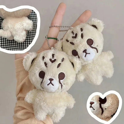 Kpop-Inspired Cheetah and Puppy Character Plush Keychains - Collectible Mini Pendants