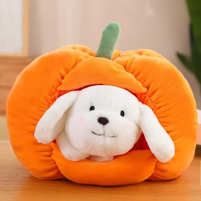 Cuddly Canine Retreat: 23cm Kawaii Pumpkin Plush Dog Pillow with Adorable Plush Companion – Complete Comfort for Your Plush Pup!