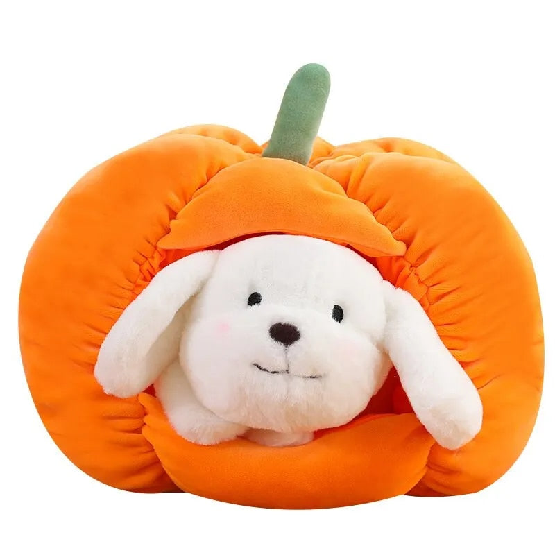 Cuddly Canine Retreat: 23cm Kawaii Pumpkin Plush Dog Pillow with Adorable Plush Companion – Complete Comfort for Your Plush Pup!