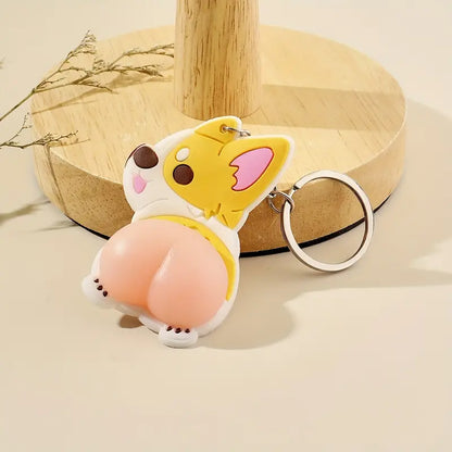 🐕 Cute Funny Cartoon Dog Keychain - Soft PVC Squeeze Stress Reliever