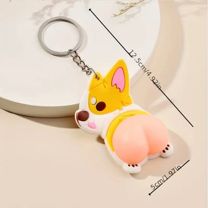 🐕 Cute Funny Cartoon Dog Keychain - Soft PVC Squeeze Stress Reliever