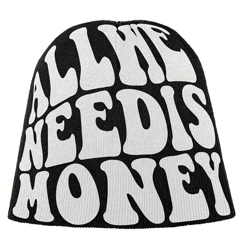 Unisex "ALL WE NEED IS MONEY" Jacquard Y2K Beanie | Hip-Hop Knit Hat