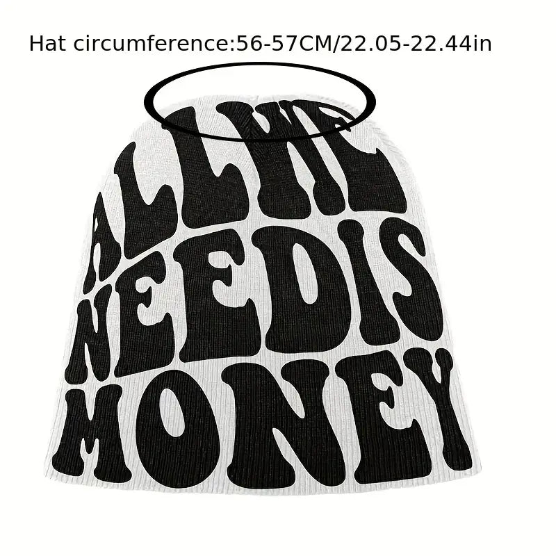 Unisex "ALL WE NEED IS MONEY" Jacquard Y2K Beanie | Hip-Hop Knit Hat