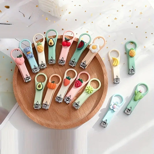 "Frolic & Fruit" Folding Nail Clippers - Adorable Green Frog & Pink Strawberry Designs