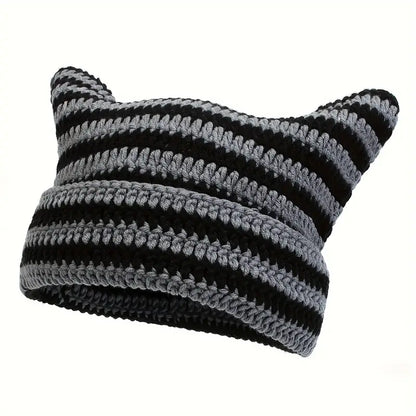 Little Devil Cat Ear Knit Beanie – Street Style with a Playful Twist! 😈🧢