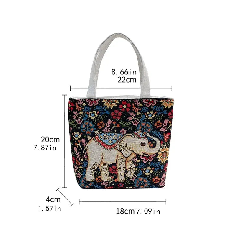 Whimsical Retro Kitten: Embroidered Nylon Handheld Bag