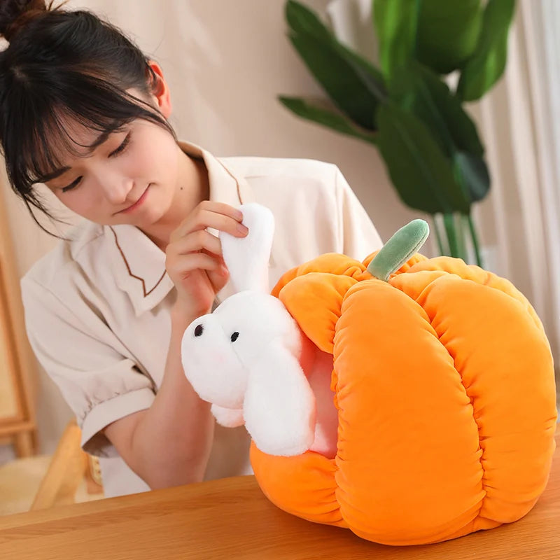 Cuddly Canine Retreat: 23cm Kawaii Pumpkin Plush Dog Pillow with Adorable Plush Companion – Complete Comfort for Your Plush Pup!