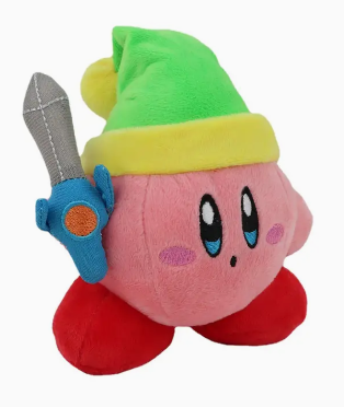 Kawaii Kirby Cartoon Video Game Plush Toy Dressed as Link from Legend of Zelda