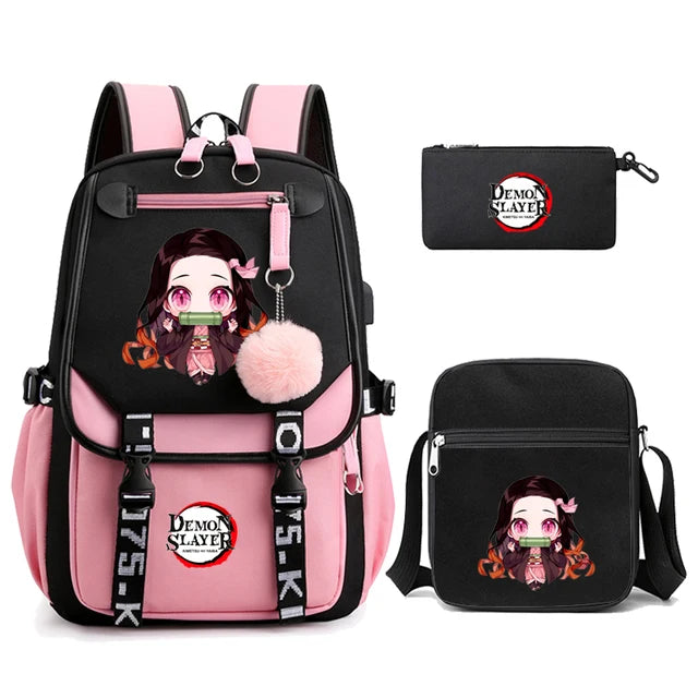 3Pcs/set Anime Kamado Nezuko Demon Slayer Backpack 🎒✨