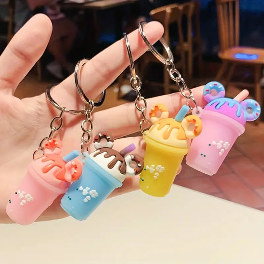 "Sip of Style" Bubble Tea Key Chains - Quirky Mini Milk Tea Charms (Available in Pink and Purple)