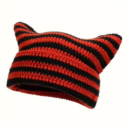 Little Devil Cat Ear Knit Beanie – Street Style with a Playful Twist! 😈🧢