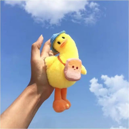 Adorable Twisted Neck Duck Plush Keychains with Mini Purse - Yellow & White