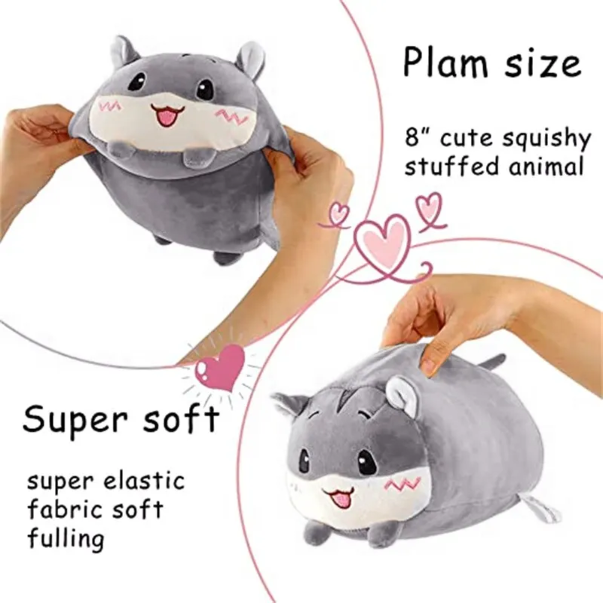 Snuggle Companion: Kawaii Gray Hamster Plush Pillow – Soft, Cuddly, and Irresistibly Cute!